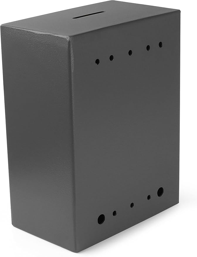 Metal Charity Donation Box - Secure Steel Collection Box with Front Slot, Easy Wall Mount, 8.5x6.5x4" Gray