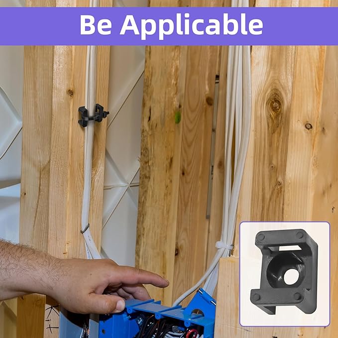 200pcs Cable Zipper Tie Saddle Mounting Base with 200pcs Cable Ties and 200pcs Self-Tapping Screws for Home/Office/Outdoor/Garden, Cable Tie Fixing Base, Wire Management