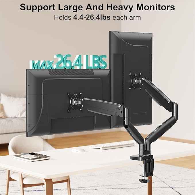 MOUNT PRO Dual Monitor Desk Mount fits 22” to 35” Ultrawide Computer Screen, Holds up to 26.4lbs Each, Fully Adjustable Long Monitor Arm for Two Monitors, Gas Spring Monitor Stand, 100x100 VESA Mount