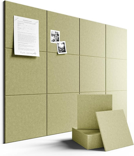 Large Felt Bulletin Board 48" x 36" Cork Board Alternative-12 Pack with 70 Safe Removable Adhesive Tabs, Cork Boards for Walls Cork Board for Home Office Classroom Pin Board (Olive Green)
