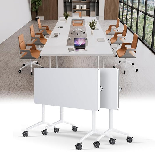 Conference Table, Folding Conference Tables for 2-20 People, Modern Conference Room Table with Wheels, Super Sturdy Large Rectangle Mobile Meeting Seminar Tables for Office (2PCS 47.2in)