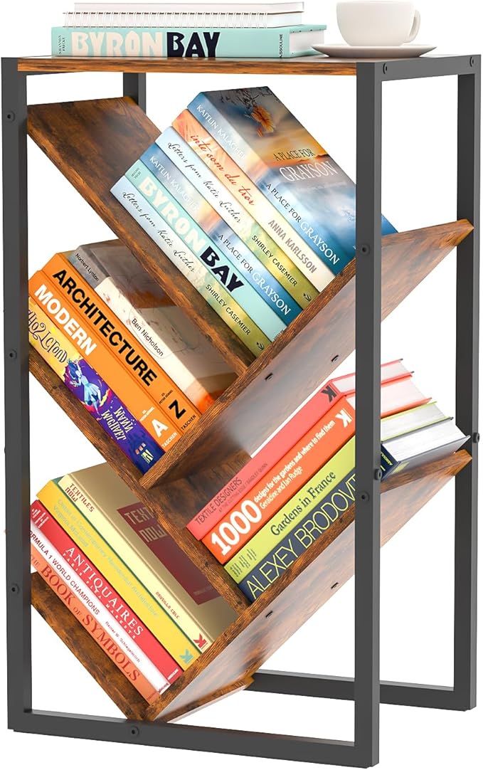 Small Bookcase - 5 Tier Tree Bookshelf with EVA Pads, Book Shelf for Small Spaces Bookshelves Wooden Book Storage Organizer Shelves for Hardcover Books Bedroom Living Room