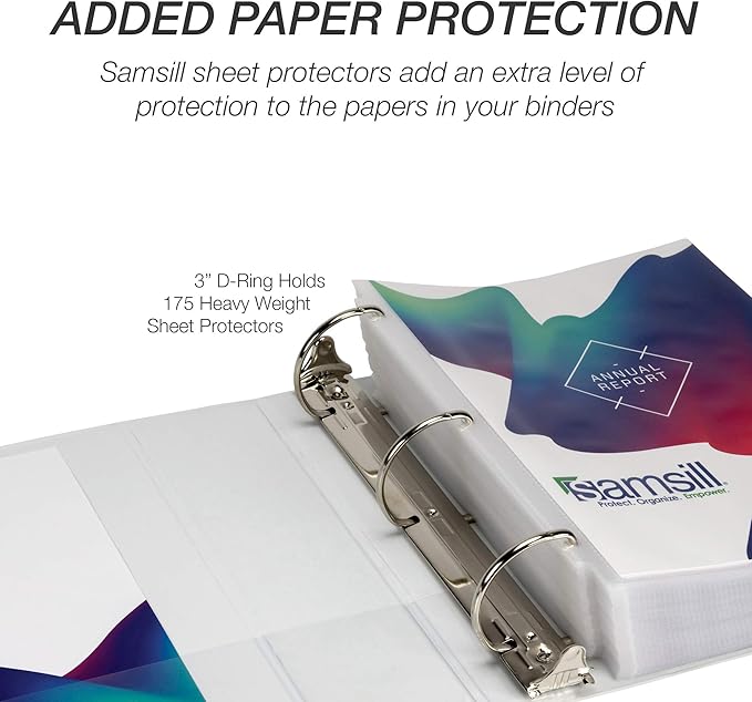 Samsill Durable 3 inch 3 Ring Binder, Made in USA, D Ring Binder, FSC 100% Recycled Chipboard, White, 4 Pack