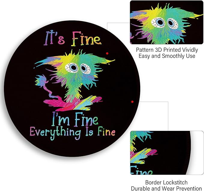 Color Cat Mouse Pad, Funny Small Round Mouse Pads for Desk, Mini Travel Mousepad for Work Wireless Computer Laptop, Office Desk Accessories, 8.6 x 8.6 inch