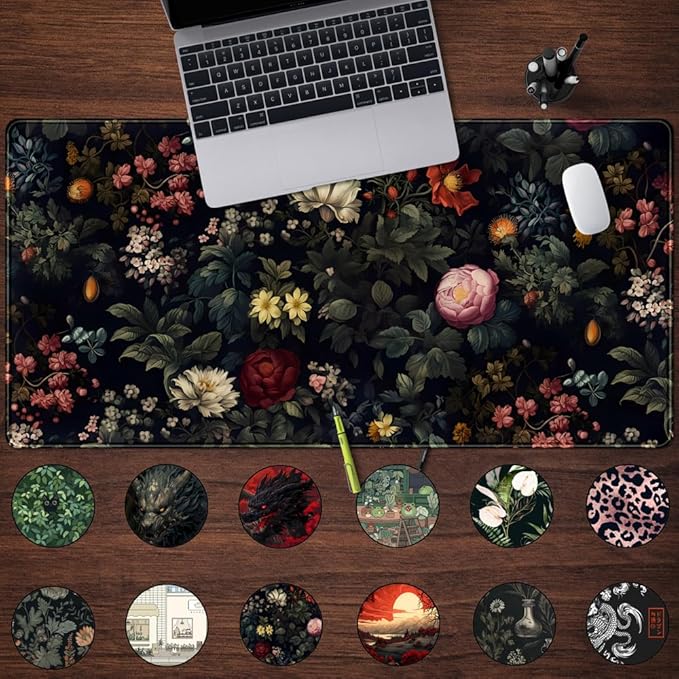 Black Vintage Desk Pad - Large Mouse Pad & Laptop Keyboard Mat - Non-Slip Base - 31.5 x 15.8 in - Gaming & Office Desk Decor