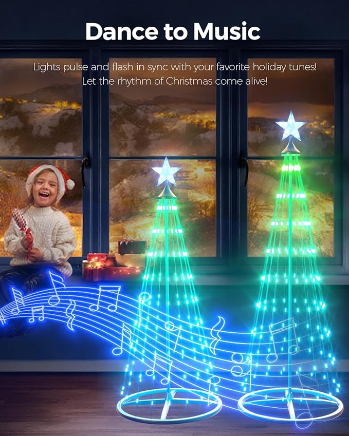 4ft+5ft Smart Outdoor Lighted Christmas Tree Set, 16 Mil Color Changing, Music Sync, Timer, Group Control, RGB Led Christmas Decorations for Indoor Outdoor