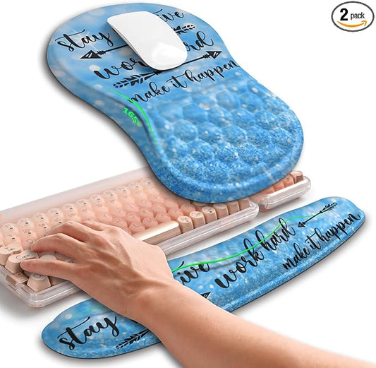 Hokafenle 2in1 Combination, Wave Keyboard Wrist Rest and Ergonomic Curvature Mouse Pad Wrist Support for Relieve Wrist Pain, Filled with Soft Cushion Memory Foam, Stay Positive