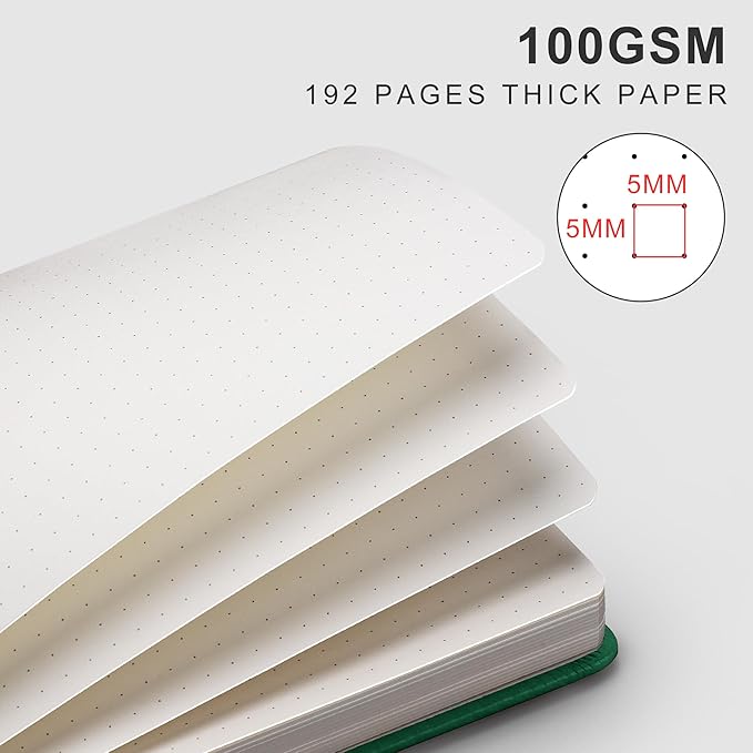 EMSHOI Dotted Journal, 8.5" x 11" Hardcover Leather Journal for Women Men, 192 Pages 100 GSM Dot Grid Notebook, Dotted Notebook for Work, A4 Large Journals for Writing, Bullet Journaling, Dark Green