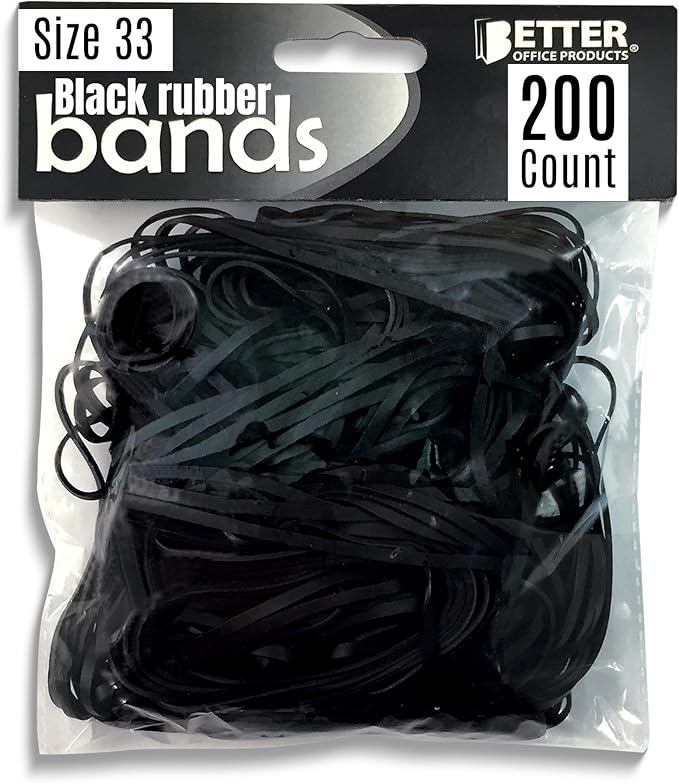 Better Office Products 200 Vibrant Black Rubber Bands, Size 33, 200/Bag