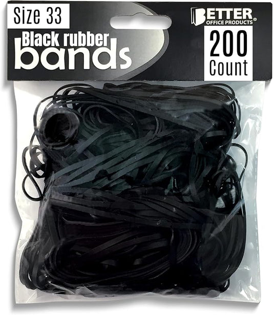 Better Office Products 200 Vibrant Black Rubber Bands, Size 33, 200/Bag