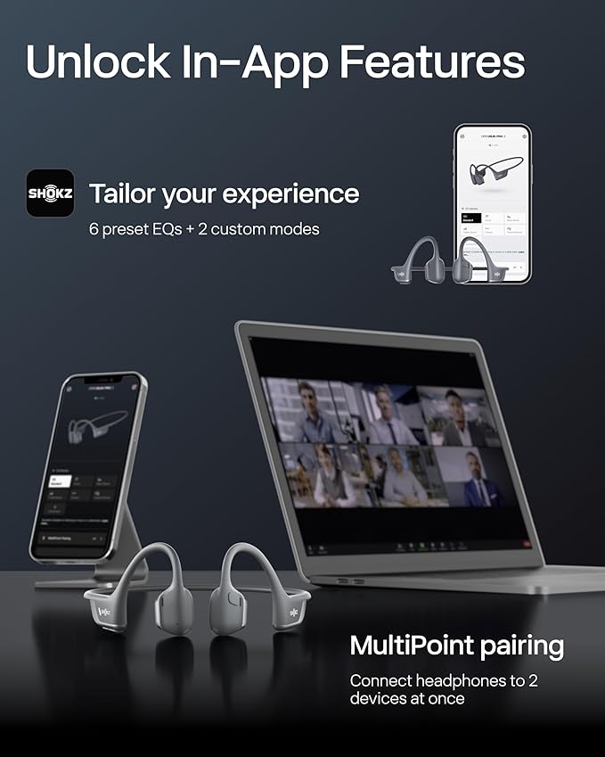 SHOKZ New OpenRun Pro 2 - Open-Ear, Bone Conduction Sport Headphones - with Reflective Strip - Sweat Resistant, Workout Headphones - Secure, Wireless, Comfortable Fit-Deep Bass and Smart Mic App