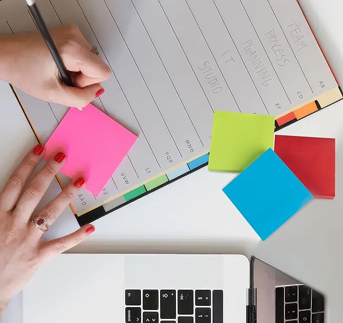 (6 Pack) Sticky Notes Pads,600 Super Adhesive Sticky Notes,3 x 3 Self Sticky Pads,600 Sheets Bulk Notepads,6 Colors Notes Post,Bright Colors Sticky Notepads Easy to Post for Office,Home,School