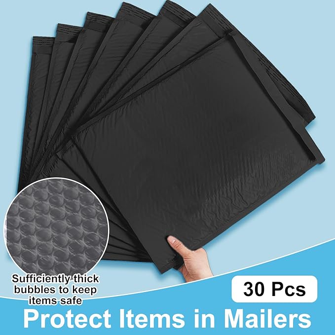 Henoyso 30 Pcs Extra Large Bubble Mailers 14 x 19 Inches Resealable Padded Envelopes Waterproof Shipping Bags Poly Padded Mailers Bulk for Mailing Packaging Small Business(Black)