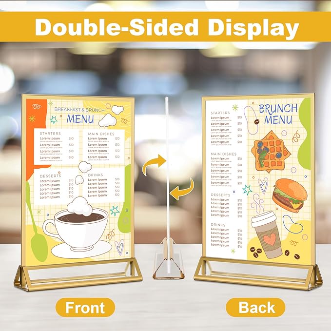 EHWINE 12 Pack Acrylic Sign Holder 5.5 x 8.5, Double Sided Gold Picture Frame Stand up Table Top Sign Holders, Clear Display Stand Menu Flyer Holder for Wedding Party