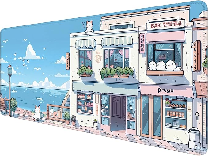 Cute Kawaii Gaming Mouse Pad Desk Pad Anime Street Aesthetics Large Gaming Mouse Mat with Stitched Edges,Non-Slip Waterproof Rubber Base Mous Mat Office Computer Keyboard Laptop Home 31.5"x11.8"