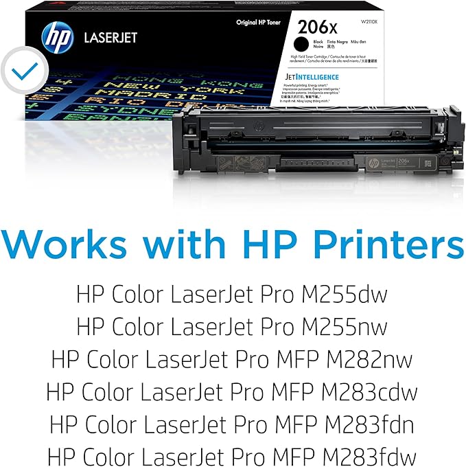 HP 206X Black High-yield Toner Cartridge | Works with HP Color LaserJet Pro M255, HP Color LaserJet Pro MFP M282, M283 Series | W2110X, Pack of 1, Black