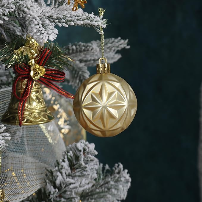 100ct Red and Gold Christmas Ornaments Set, Shatterproof Christmas Decorations for Tree Elegant Plastic Xmas Ball Ornaments with Assortment of Designs and Size for Holiday Party Deco (Red & Gold)