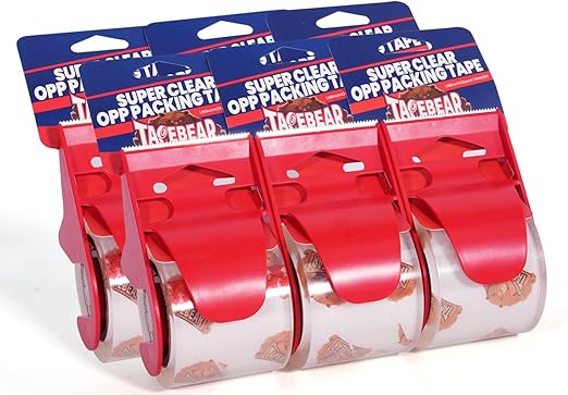 TAPEBEAR No Noise Packing Tape with Dispenser, 2.6mil Thick, 1.88" x 22yd Super Clear Packaging Tape for Book Binding, Carton Sealing, Moving, Shipping, 6 Rolls Tape with 6 Free Dispenser
