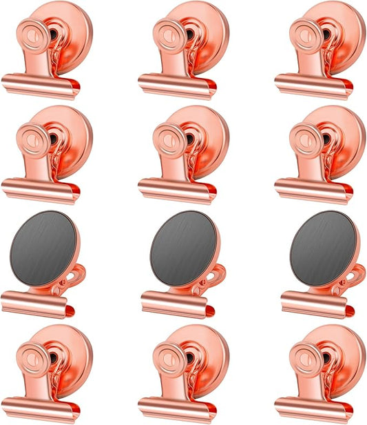 Grtard 12 Pack Magnetic Clips Heavy Duty, Magnet Clips for Fridge, Refrigerator Magnets with Clip, No-Scratch Strong Magnetic Clip Display Paper Fasteners on Home& Office& Teaching (Rose Gold)