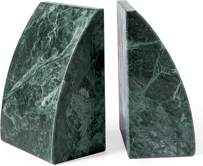 Koville Marble Bookends for Shelves, 8Lbs Large Stone Bookends for Heavy Books, Non-Slip Heavy Duty Book Stopper, Modern Decorative Book Ends for Bookshelf Table Home Decor(Green)