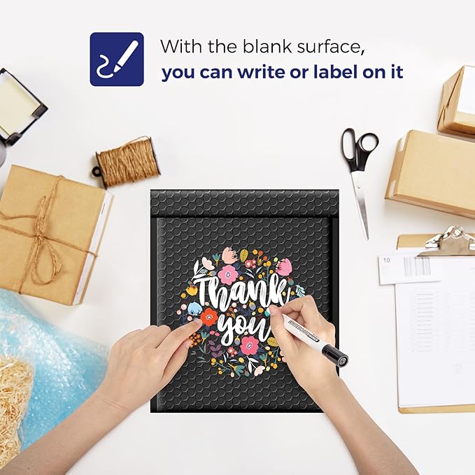 Fuxury 100 Pack Black Bubble Mailers 8.5x12" Medium Opaque Bubble Envelopes Strong Adhesion Bubble Mailer Thick Padded Envelopes Mailers for Small Business Mailing Books Clothes Makeup Supplies