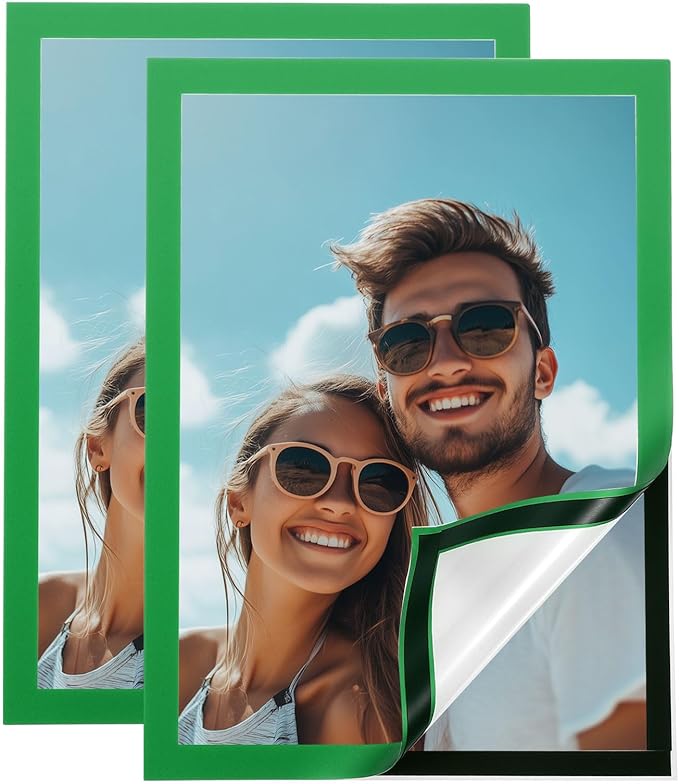 uxcell 2 Pcs Magnetic Sign Holder, 8.3" x 11.7" Self-Adhesive Magnetic Wall Signs Holder Magnetic Picture Frame Document Holder for Home Office Wall Window Displays, Green