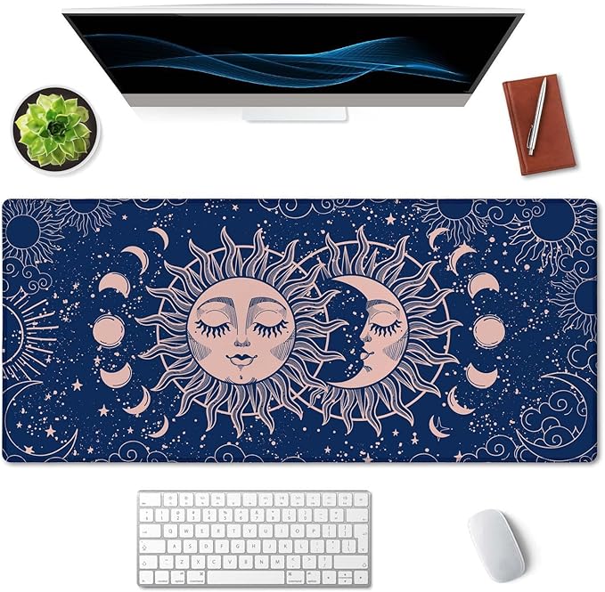 SSOIU Large Mouse Pad, Astrology Desk Mat for Desktop, Women Girls Waterproof Gaming Mousepad, Crescent Moon and Sun Computer PC Laptop Protector Writing Pads for School Office Home 35.5" x 15.7"
