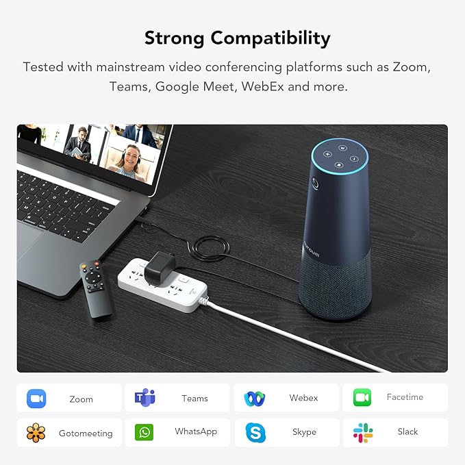 NUROUM C40(2nd Gen) 2K Video Conference Webcam with Microphone and Speaker, 5X Zoom, 4 Noise Cancelling Mics Conference Room Camera, 120°Ultra Wide Angle, 16ft Voice Pickup, for Zoom/Skype/Teams