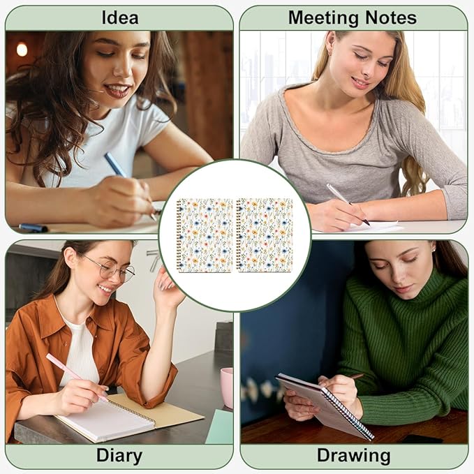 CFGBFDGH 2Pcs Floral Spiral Notebooks for Work, A5 Hardcover Notebook Journal for Women, Floral Journal 8.3x5.8inch College Ruled Notebook Travel Journal for Writing Office Note Taking, Floral Diary