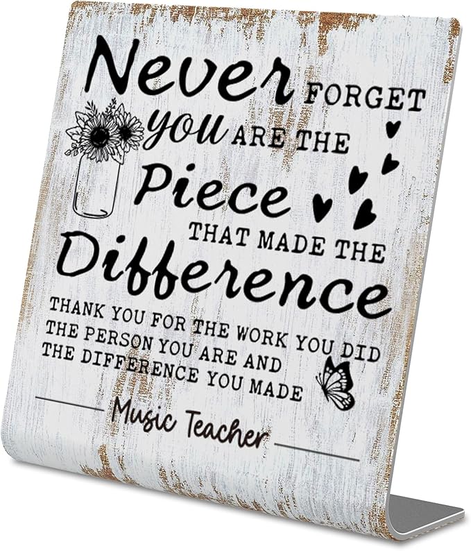 TRCENDE Never Forget Music Teacher Sign, 4"x4", Stainless Steel, Tabletop Decor, Gift, Motivational Decor