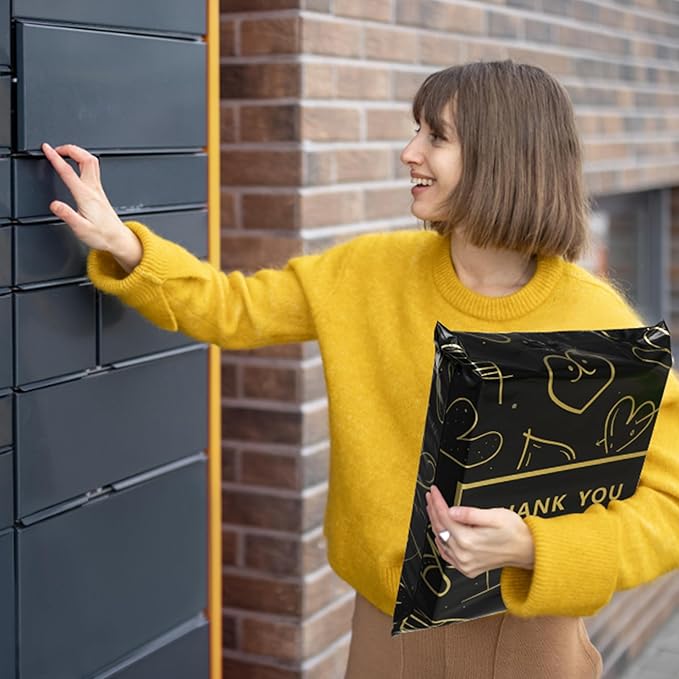 Poly Mailers 6x9 Inch 100 Pcs, Heart printed Thank You Shipping Bags with 2.4mil Thickness, Waterproof Mailing Envelopes, Strong Self-sealing Adhesive Poly Bags for Shipping