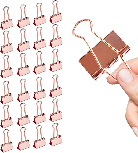 Large Rose Gold Binder Clips 1.6 inch 24 pcs, Capacity 0.66 Inch 41 mm fold Clips, Large Binder Clips, Paper Binder Clips, Large Paper Clips, Office Clips, Great Binder Clips
