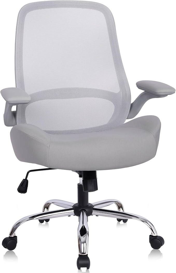 HYLONE Heavy Duty Office Chair, 5" Thickened Seat Ergonomic Desk Chair with Adjustable Armrests, Home Office Computer Chairs for Long Hours Mesh Executive Chair(Grey)