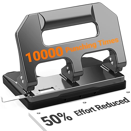 3 Hole Punch Heavy Duty, AFMAT 3 Hole Puncher for Binder, 10000+ Punching Times, 40-Sheet Three Hole Punch, Metal Hole Puncher 3 Ring, 50% Reduced Effort, Bulit-in S.S. Paper Guide, Gray