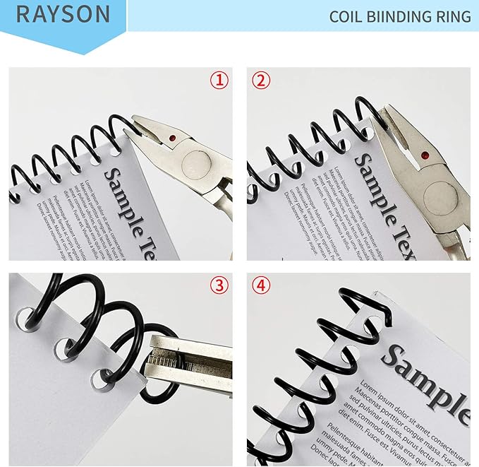 Rayson 9.5mm Plastic Spiral Coil Binding 3:1 Pitch, 3/8inch, 60 Sheets Capacity Black Coil Binding Spines - Versatile for Office and Educational Tasks, Pack of 100