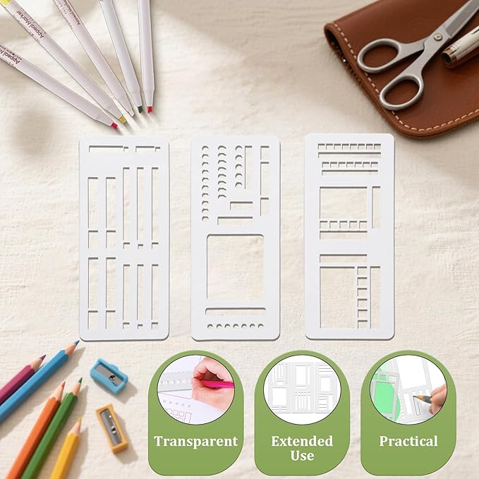 3 Pcs Journal Stencil Set-Handmade Flexible Record Template,Planner Tracker Template for Dotted Journals with 5mm Dot Grid