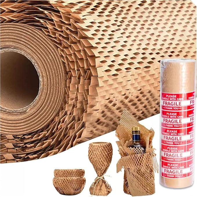 VVLIAM Honeycomb Packing Paper for Moving|Shipping 15" x 328"FT with Fragile Stickers dishes packing supplies instead of Bubble Wrap for wrapping Biodegradable Moving supplies (328FT)