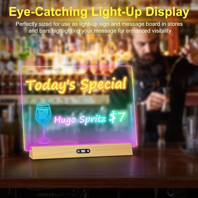 LED Note Board with Colors, Rechargeable 17-Inch Doodle Glow 9-Mode Light Up Desk Sign Letter Message Memo Drawing Dry Erase Board for Classroom/Home Decor/Office/Gifts, 5 Markers & Tracing Book