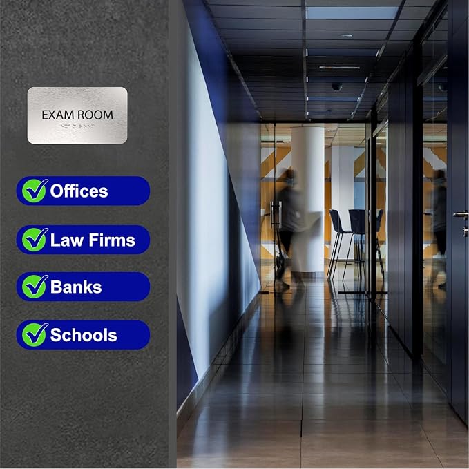 ADASigns Exam Room Sign 7" W x 4" H - Durable Brushed Aluminum with Grade 2 Braille - Easy Installation with Strong Double Sided Tape - ADA Compliant Medical Office Door Signs for Businesses & Offices