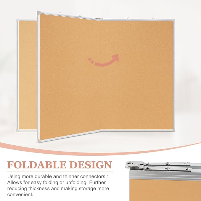 Double-Sided Large Cork Board, 48" x 36" Foldable Hanging Aluminum Framed Bulletin Board, Vision Board Pin Board Corkboards for Walls, Office, School Decor, 20 Pushpins