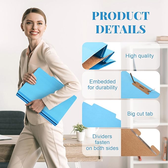 Skyygemm 60 Pcs Classification Folders Letter Size, 1 Divider Pressboard File Folder with Fasteners, Expanding File Organizer Bulk for Teachers, Clergy, Office, Church, Christmas Donations (Blue)