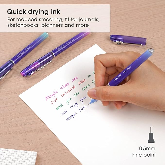 WRITECH Liquid Ink Rollerball Pens: 8ct Assorted Colors Extra Fine Point Tip 0.5mm Rolling Pen for Smooth Writing Coloring Drawing Journaling No Bleed & Smear &Smudge Multi Colored