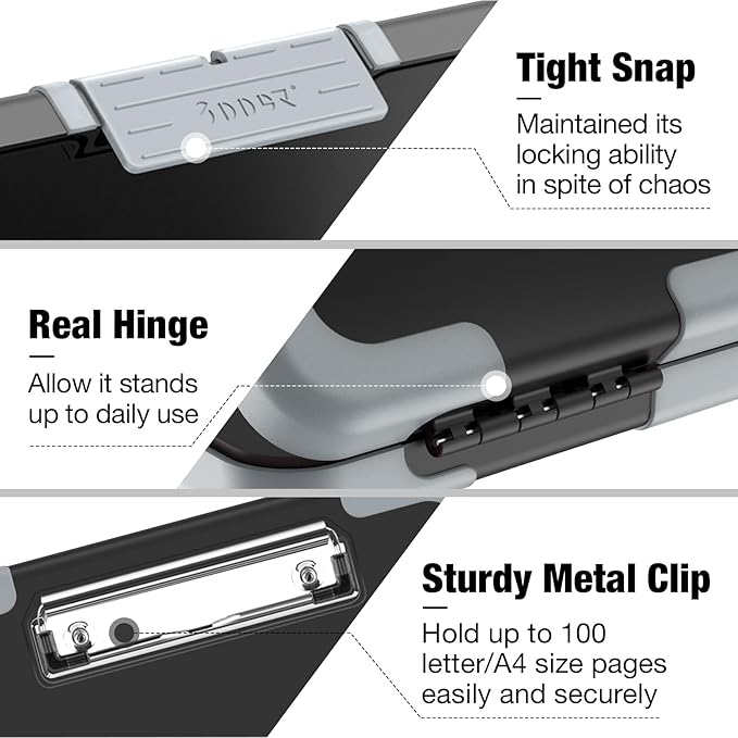 Sooez Toughest Clipboard with Storage, Internal Pen Pouch Included, Letter/ A4 Size, Shockproof Heavy Duty Plastic Clip Boards 8.5x11”, High Capacity Clipboards Box Case for Contractor Trucker Driver