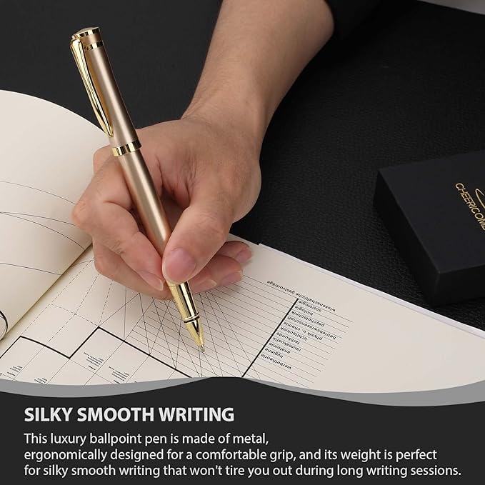 cheericome Luxury Ballpoint Pen - Professional & Executive, Perfect for Silky Smooth Writing, with Gift Box, Nice Pen for Men & Women, 2 Extra 0.5mm Black Refills - Gold