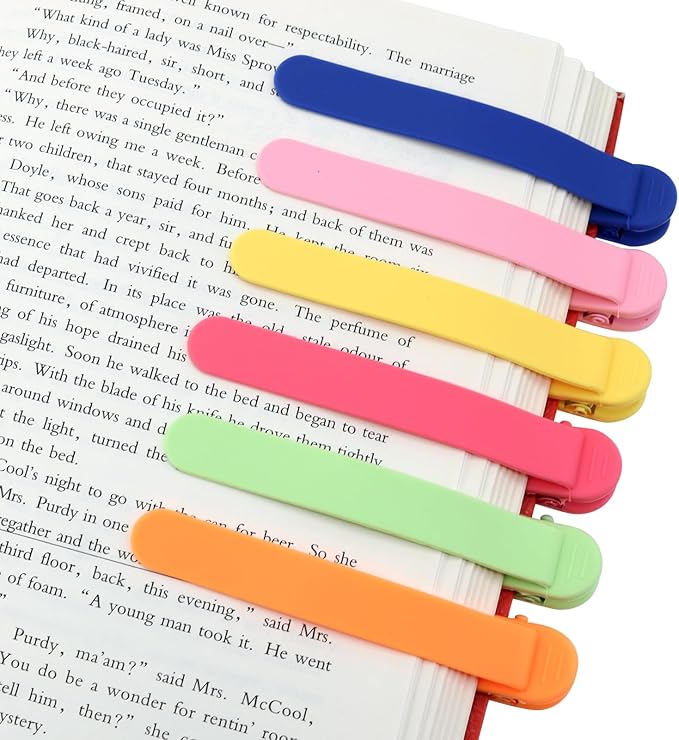 SMUK 6 Pieces Book Page Markers, Unique Silicone Automatic Bookmarks for Women Reading Lovers Men Kids, Book Page Holder Markers Clip Book Marks Reading Accessories Gifts