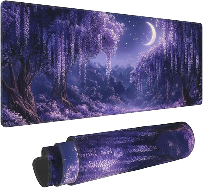 Purple Forest Desk Mat Large Gaming Mouse Pad Fantasy Forest Extended Mousepad Big in Laptop Computer Mouse Keyboard Mat for Office Desk Decor 35.5x16 in