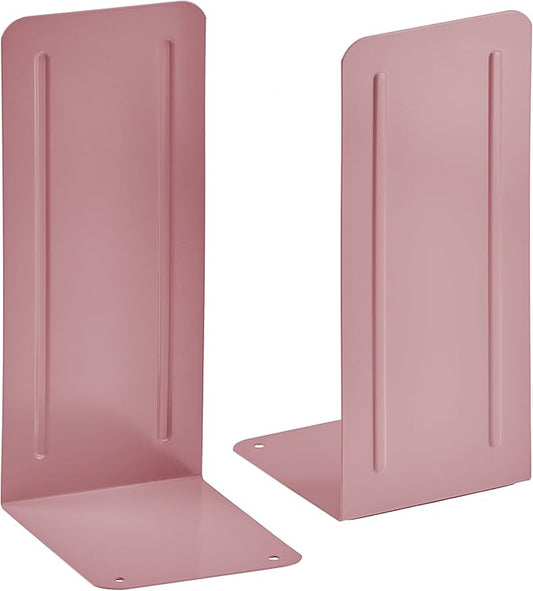Acrimet Metal Bookends, Jumbo Size 9" H x 4" W x 4-1/2" D, Non-Skid Book Stand for Shelves, Heavy Duty Book Stopper, Pink, 1 Pair