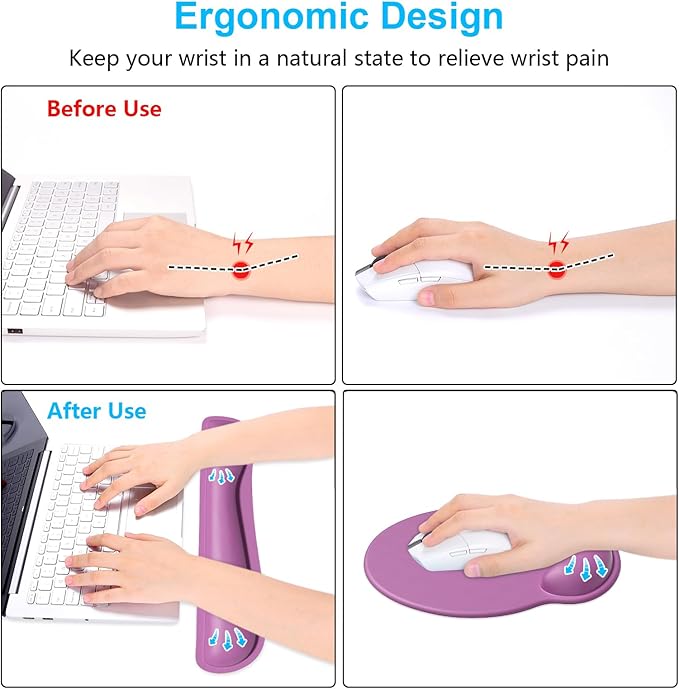 Dapesuom Keyboard Wrist Rest and Mouse Pad with Wrist Support, Cute Memory Foam Cushion for Keyboard and Mouse Set, Desktop Pad Rests with Non Slip Base for Easy Typing & Pain Relief, Radiant Orchid