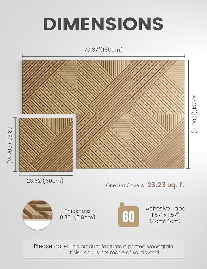 Large Felt Bulletin Board,Cork Board Alternative 70.87'' x 47.24'' Art Acoustical Wall Panels-6 Pack with 60 Adhesive Tabs,for Recording Studio/Home Offices-Natural Oak/Diamond