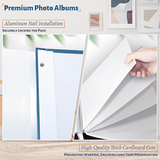 Photo Album Self Adhesive Scrapbook,60 Pages Large Photo Book for 4x6,5x7,8x10 Pictures,DIY Album for Baby Wedding Family Travel Birthday,with Metallic Pen and Scraper